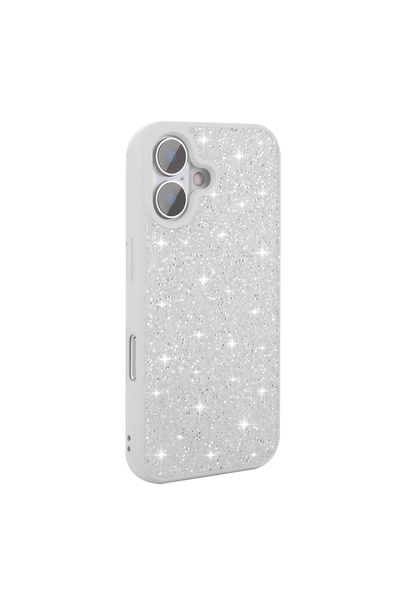 zore iPhone 16 Plus Case Shiny Gemstone Design Mrsa Diamond Cover - White