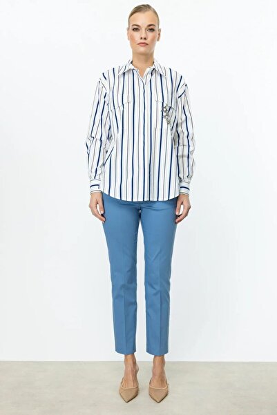 Nazen Giyim Star-detailed striped lacy women's shirt 56300-2y5