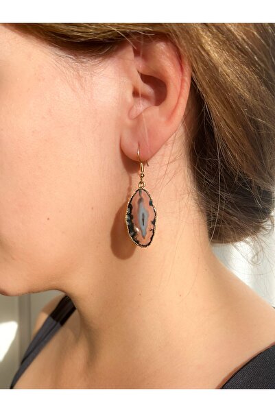 Moonlight Jewelry Cercei „Fum vulcanic auriu” – Agat