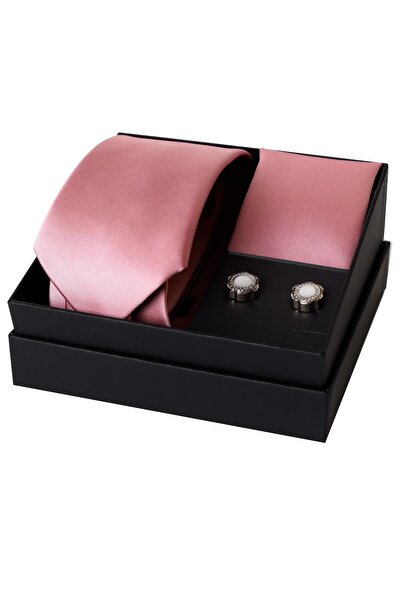 Esgue 8 cm Hand Made Pink Satin Tie Handkerchief & Cufflink Gift Set Hset:111