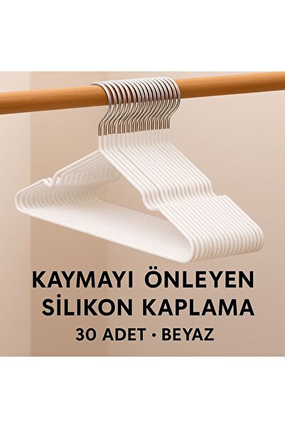 ARVALE 30 Adet Kaydırmaz Silikon Kaplamalı Elbise Askısı Dolap İçi Düzenleyeci