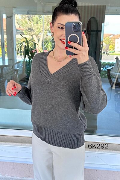 İnce Topuk V-Neck Knitwear Blouse 6K292
