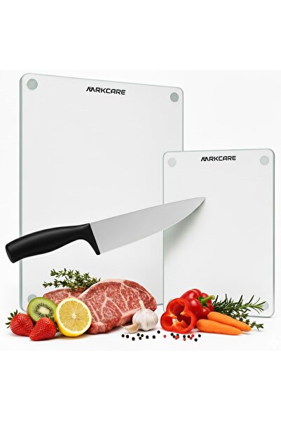 MRKCARE ألواح تقطيع من الزجاج المقسّى - أقدام غير قابلة للانزلاق، مقاومة للخدش وخالية من المواد البلاستيكية الدقيقة - مجموعة من قطعتين