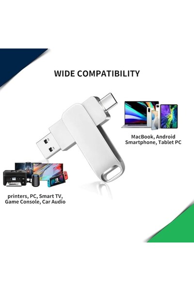 MeK Fine 6TB 2-in-1 USB 3.0 & Type-C Rotating 360° Flash Drive - Metallic Gray