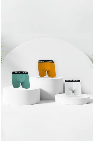 FRANCO RENZO Men's 3-Piece Luxury Boxed Cotton and Stretch Fabric Boxers - White - Çağla - Yellow