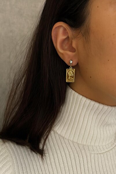 New Obsessions Elizabeth Medallion Gold Dangle Earrings