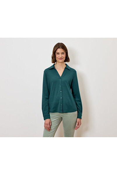 Tchibo Women's Blouse, Long Sleeve, Buttoned, Petrol