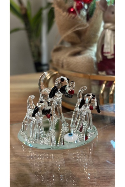 Kiri Dekoratif Kristal Cam Köpek Ailesi