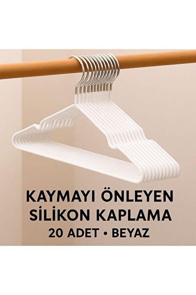 ARVALE 20 Adet Kaydırmaz Silikon Kaplamalı Elbise Askısı Dolap İçi Düzenleyeci