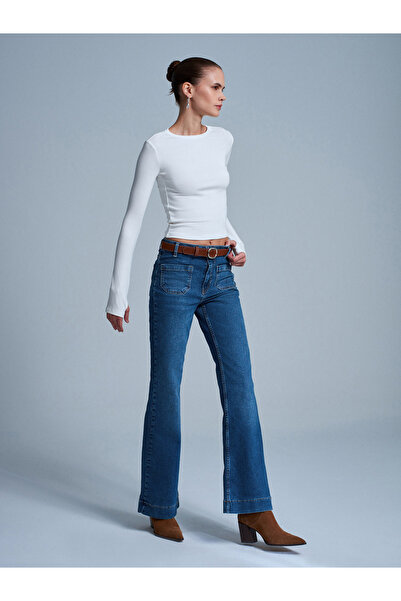 Dilvin 72097 Belted Pocket Detailed Jean-M Blue