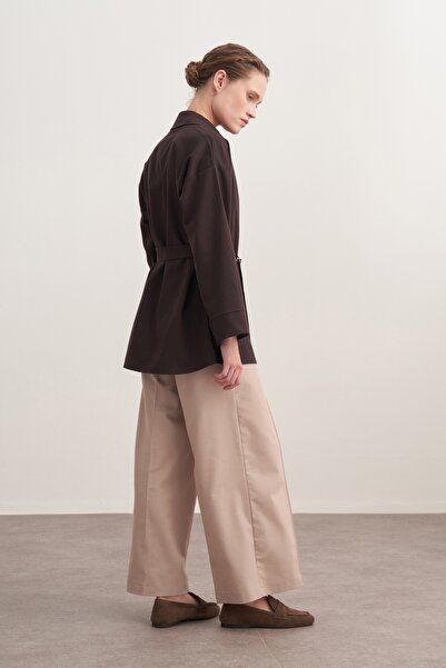 EBU Prive Women's Gabardine Belted Shirt Brown