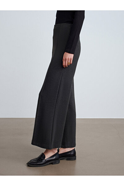 Dilvin 71941 Elastic Waist Wide Leg Sweatpants-Anthracite m