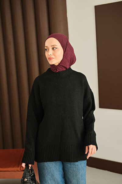 LOCCO Women's Crew Neck Knitwear Tunic Black