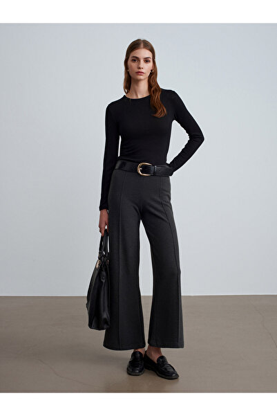 Dilvin 71941 Elastic Waist Wide Leg Sweatpants-Anthracite m