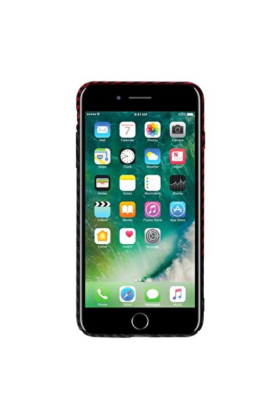 SKYDDAR INNOVATION Case for iPhone 8 Plus / 7 Plus, carbon texture, Carbonite FiberShell, sticker set, Dark Red
