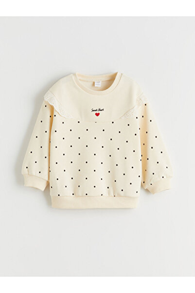 LC Waikiki Kids Ecru Crew Neck Thick Girls' Sweatshirt