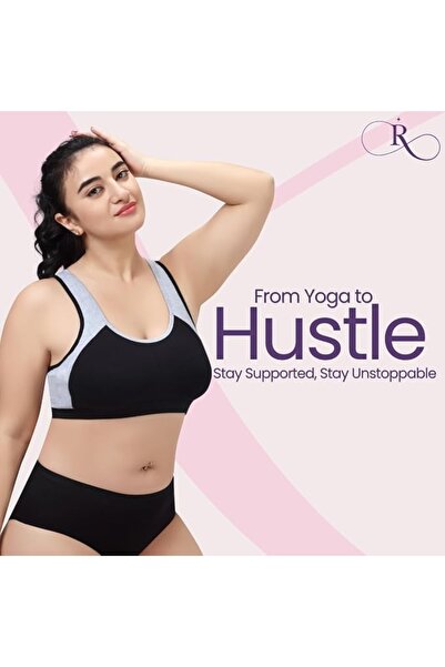 RAJNI Women’s Sports Bra Cotton Lycra RacerBack Breathable Wirefree Seamless Full Coverage Removable Pads