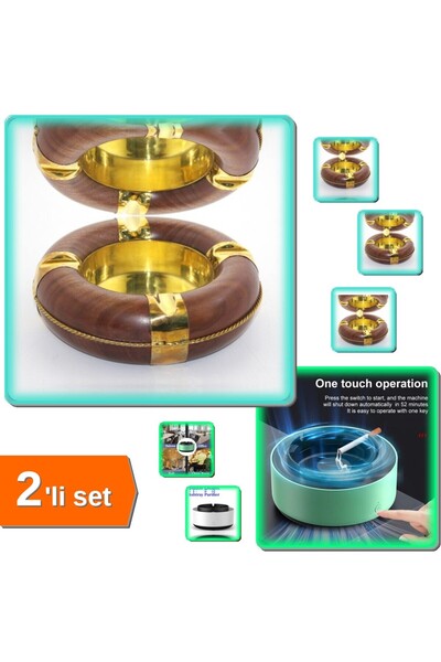 HerEveOyuncak Dumanı İçine Çeken Kül Tablası + Pirinç Küllük Model 1 - 2li Se...