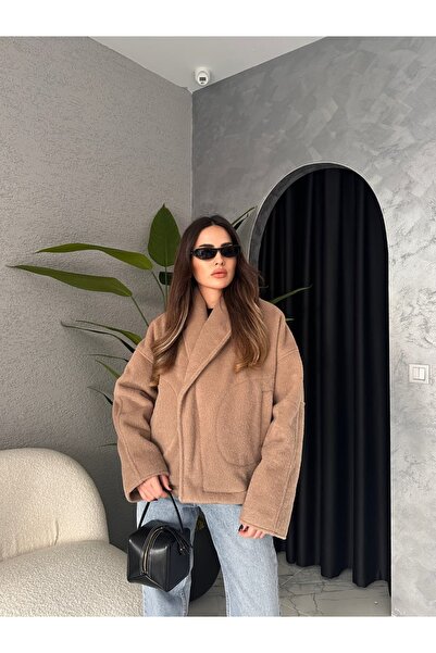 By Merve Darende Vizon Şal Yaka Kaşe Mont