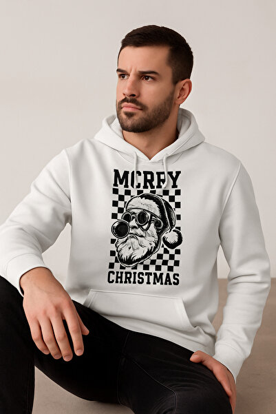 ocke Merry Christmas Christmas Themed Men's Printed White Hoodie – Hooded Sweatshirt