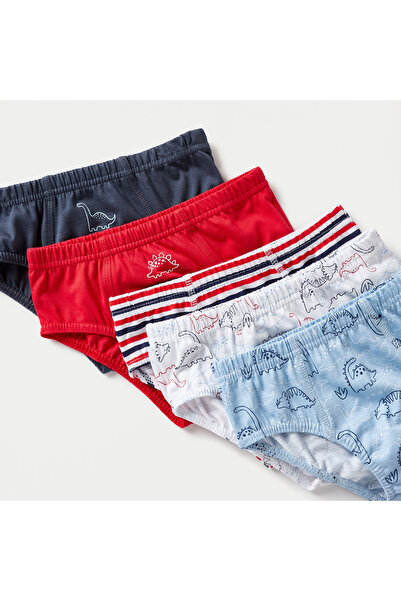 Juniors Dinosaur Print Briefs with Elasticated Waist - Set of 5