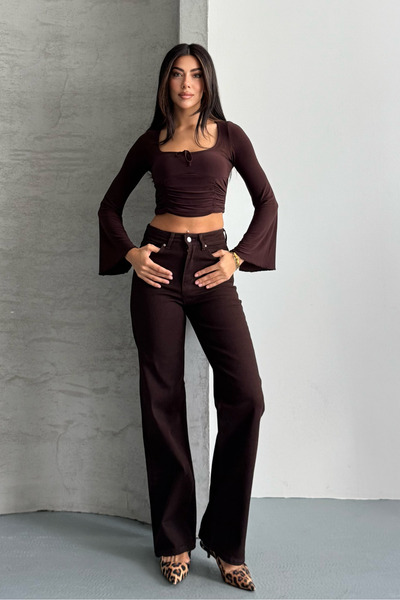 macharel jeans D91 Women's Jean Palazzo Bitter Brown Trousers