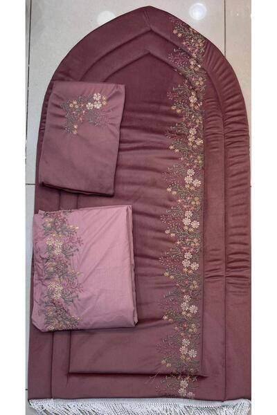 Generic Prayer set consisting of a padded embroidered sponge prayer rug with a prayer sheet made of excellent cold material and a Quran cover