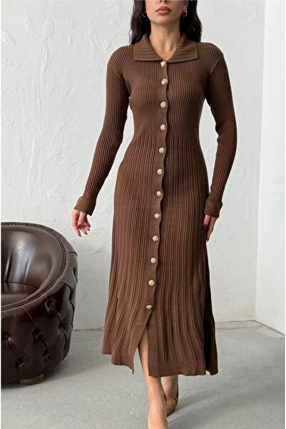 La Perla Boutique Shirt Collar Button Detail Knitwear Dress