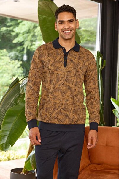 KLY Jacquard Collar Placketed Ankle-Length Men's Pajama Set