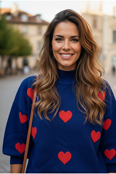 YusGos Kadın Kalp Desenli Kazaklı Elbise