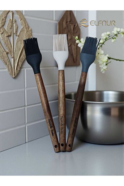 elfnur 1 قطعة فرشاة تزييت وتنظيف من السيليكون بمقبض من خشب السنط، مقاومة للحرارة، غير قابلة للالتصاق