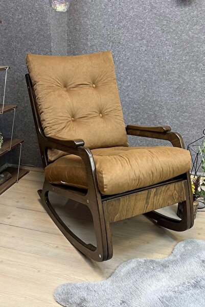 Reyo Kontes Ceviz Açık Kahve Dolgu Minderli Sallanan Sandalye Dinlenme Koltuğ...