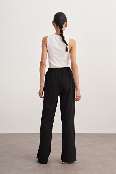 EBU Prive Women's Interlock Side Y Slit P Palazzo Pants Black