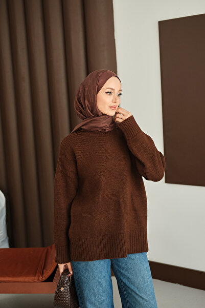 LOCCO Women's Crew Neck Knitwear Tunic Brown