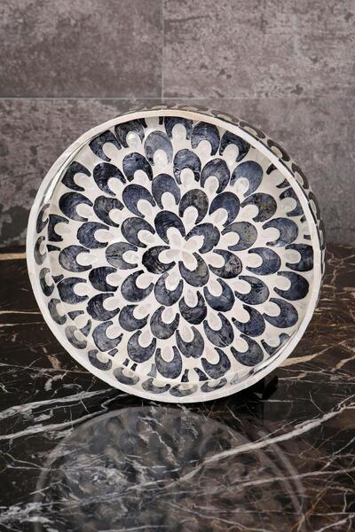 Metpoint Mother-Of-Pearl 3-Piece Black and White Detailed Tray Set