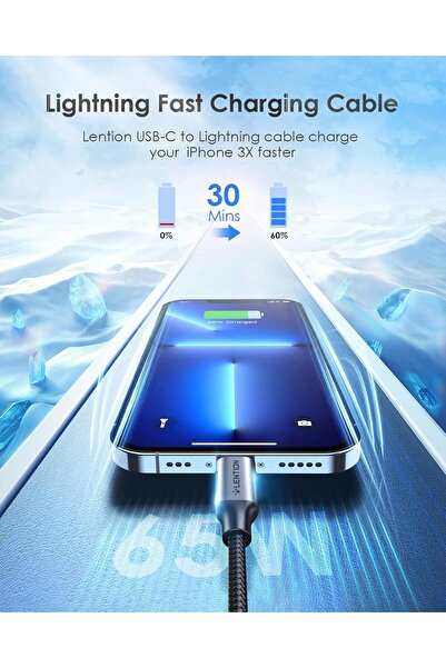 LENTION USB-C to Lightning Charging Cable 3ft (1M) - Grey