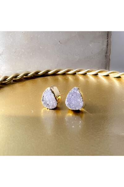 Moonlight Jewelry Cercei „Picătură albă” – Cuarț Druzy