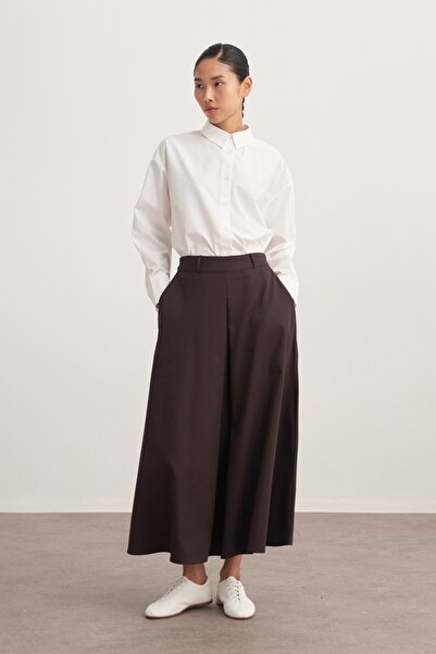 EBU Prive Women's Gabardine Pilikaşe Skirt Brown