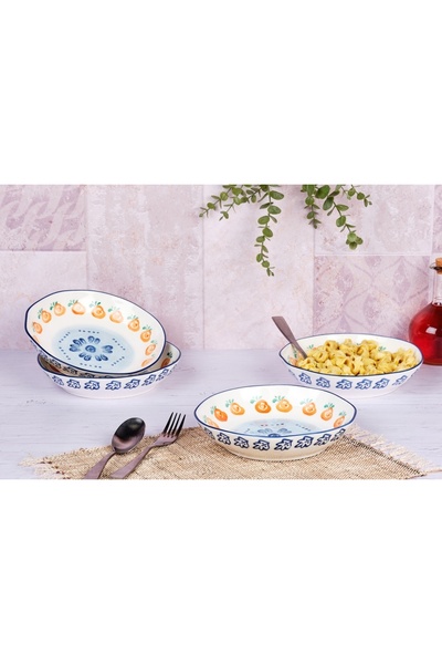 BJORN Set of 4 Deep plates, NAPOLI Citrus, hand-painted porcelain, Ø21.5cm, 90cl