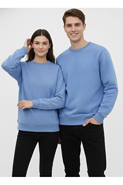 assef Unisex Relax Fit Comfortable Cut Cotton Soft Textured Fleece Inside Crew Neck Sweatshirt