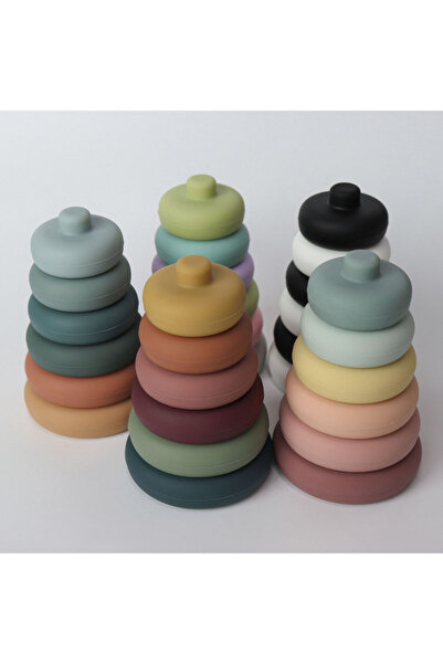 Pitikot Pitikot® Stacking Tower – 6 Large Soft Silicone Rings, Non-Slip, Pastel