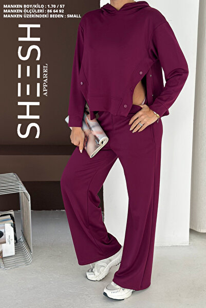 SHEESH APPAREL Soft Textured Modal Suit with Snap Detail on the Sides Hooded Sweatshirt Bottom Palazzo Pants