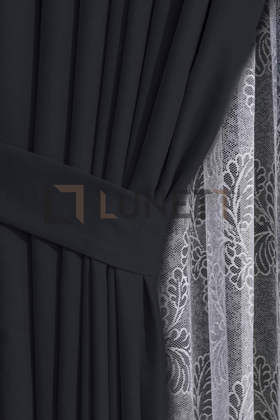 LUNETT HOME Black Color Island Velvet Heavyly Plied (1X3) Plied Background Curtain Single Wing V9208