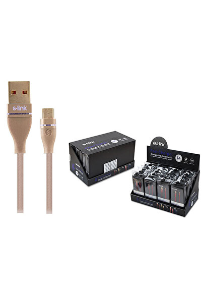 S-LINK SW-C540 1M 3A Micro Usb Gold Şarj Kablosu