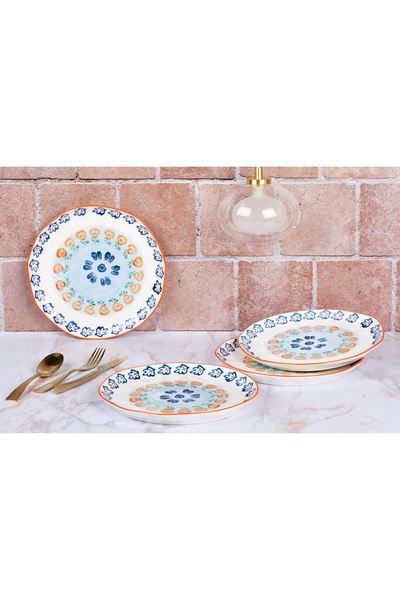BJORN Set of 4 Dinner Plates, NAPOLI Citrus, hand-painted porcelain, Ø27cm