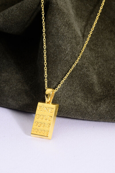 Innuendo Jewelry 925 Ayar Gümüş Altın Kaplama Külçe Kolye