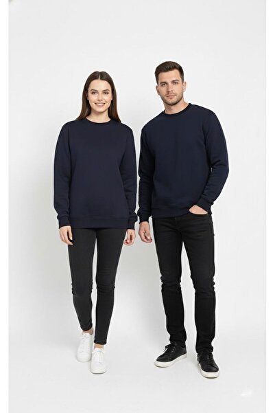 assef Unisex Relax Fit Comfortable Cut Cotton Soft Textured Fleece Inside Crew Neck Sweatshirt