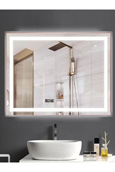 Smack Led Mirror & Clock, 100x65 cm, Defog, Rose Gold Frame