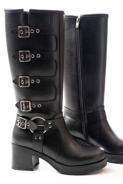 Zerenyus Zri̇n-3015 Premium Heeled Women's Boots with Zipper and Buckle Accessories
