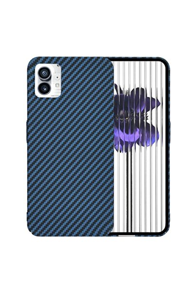 SKYDDAR INNOVATION Carcasă pentru telefonul Nothing (1), textură de carbon, Carbonite FiberShell, set de stickere, cyan